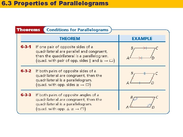 6. 3 Properties of Parallelograms 6. 3 Properties of Parallelograms