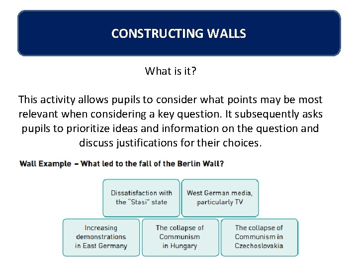 CONSTRUCTING WALLS What is it? This activity allows pupils to consider what points may