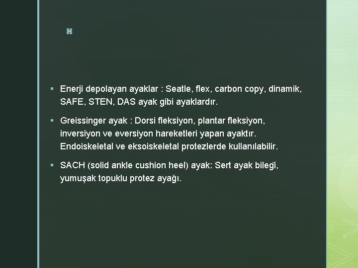 z § Enerji depolayan ayaklar : Seatle, flex, carbon copy, dinamik, SAFE, STEN, DAS