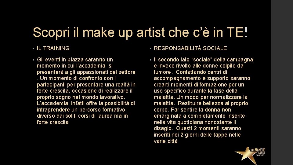 Scopri il make up artist che c’è in TE! • IL TRAINING • RESPONSABILITÀ
