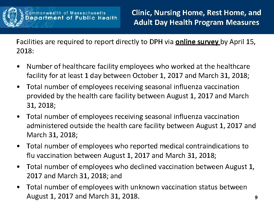 Clinic, Nursing Home, Rest Home, and Adult Day Health Program Measures Facilities are required