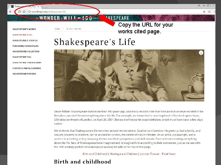 Copy the URL for your works cited page. 