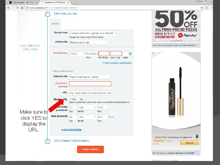 Make sure to click YES to display the URL. 