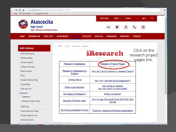 Click on the research project pages link. 