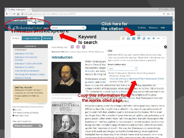 Click here for the citation Keyword to search Copy this information for the works