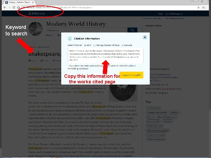 Keyword to search Copy this information for the works cited page 