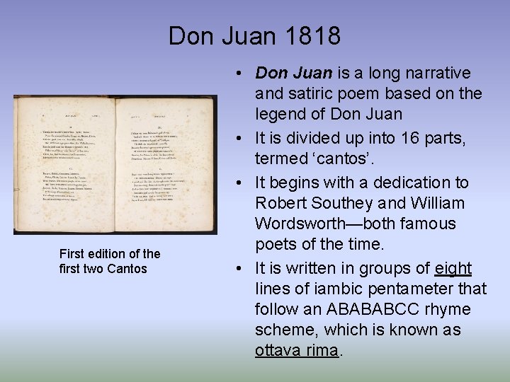 Don Juan 1818 First edition of the first two Cantos • Don Juan is