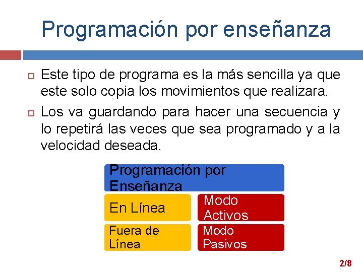 Programación por enseñanza Este tipo de programa es la más sencilla ya que este