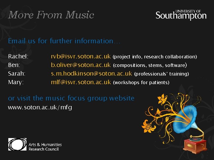 More From Music Email us for further information… Rachel: Ben: Sarah: Mary: rvb@isvr. soton.