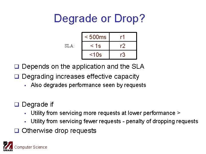 Degrade or Drop? SLA: < 500 ms r 1 < 1 s r 2