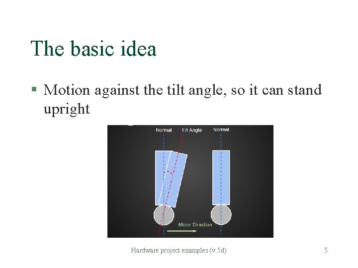 The basic idea § Motion against the tilt angle, so it can stand upright The basic idea § Motion against the tilt angle, so it can stand upright