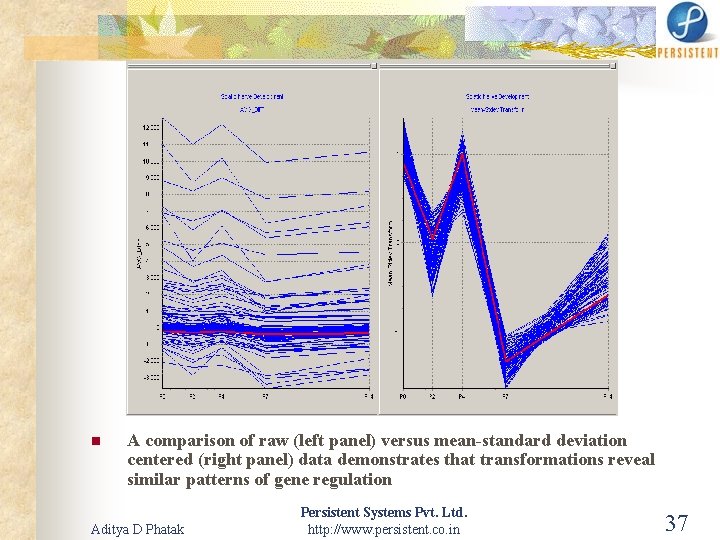 n A comparison of raw (left panel) versus mean-standard deviation centered (right panel) data