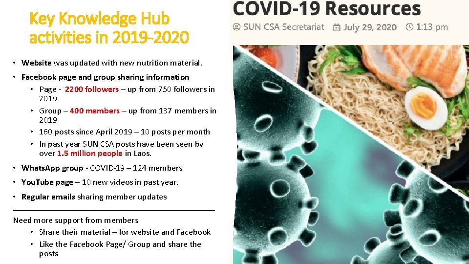 Key Knowledge Hub activities in 2019 -2020 • Website was updated with new nutrition