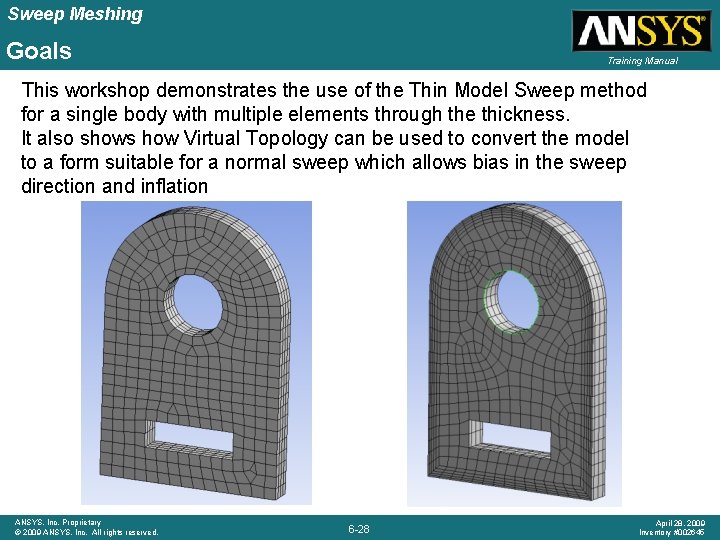 Sweep Meshing Goals Training Manual This workshop demonstrates the use of the Thin Model