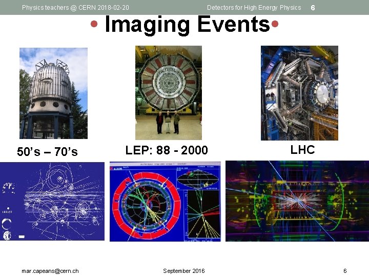 Physics teachers @ CERN 2018 -02 -20 Detectors for High Energy Physics • Imaging