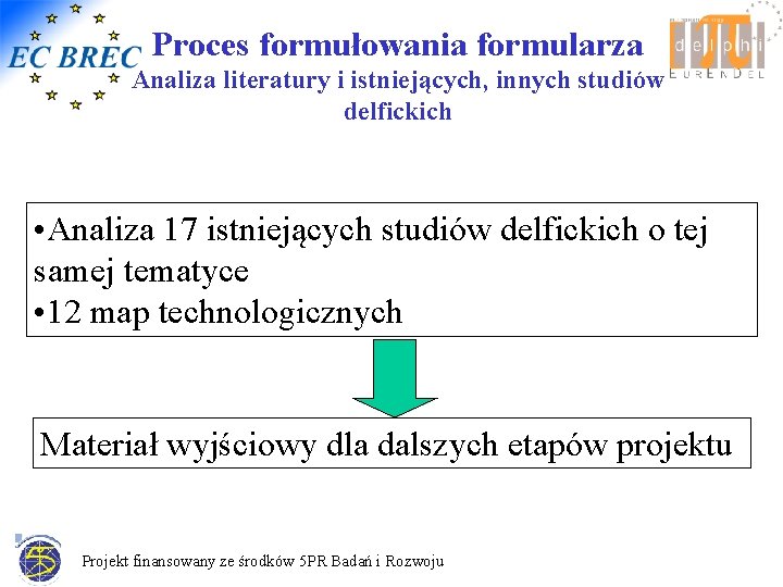Proces formułowania formularza Analiza literatury i istniejących, innych studiów delfickich • Analiza 17 istniejących