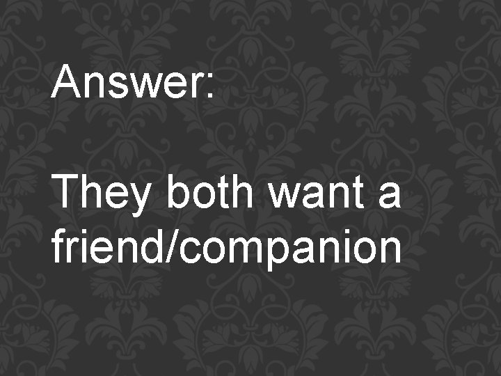 Answer: They both want a friend/companion 