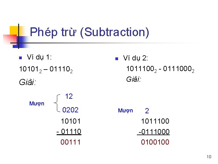 Phép trừ (Subtraction) n Ví dụ 1: n 101012 – 011102 Giải: Ví dụ