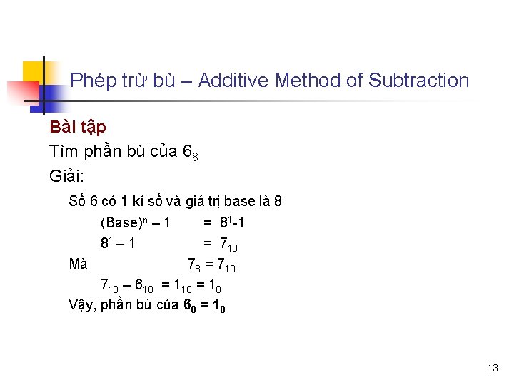 Phép trừ bù – Additive Method of Subtraction Bài tập Tìm phần bù của