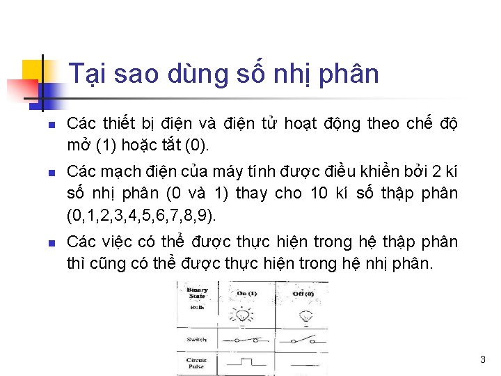 Tại sao dùng số nhị phân n Các thiết bị điện và điện tử