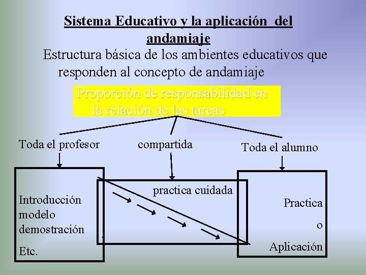 Sistema Educativo y la aplicación del andamiaje Estructura básica de los ambientes educativos que