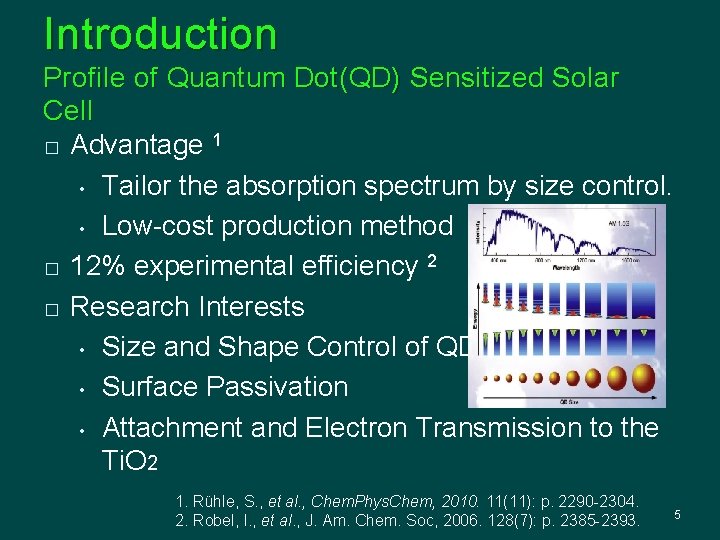 Introduction Profile of Quantum Dot(QD) Sensitized Solar Cell � Advantage 1 • Tailor the