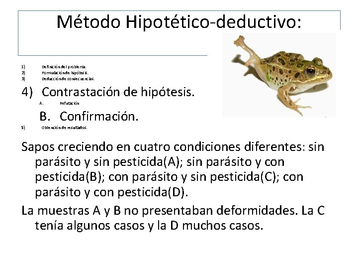 Método Hipotético-deductivo: 1) 2) 3) Definición del problema. Formulación de hipótesis. Deducción de consecuencias.