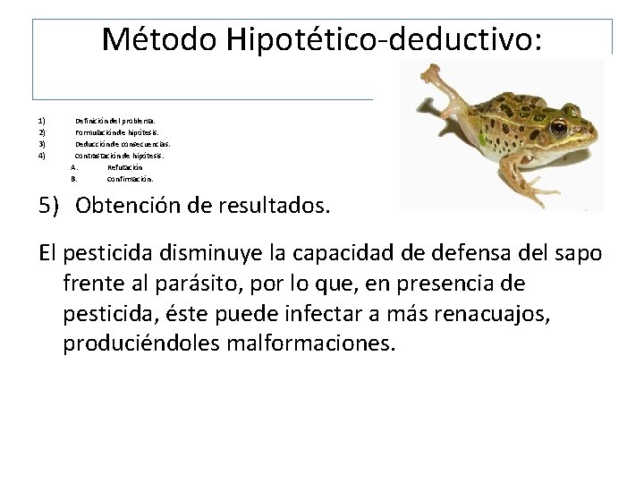 Método Hipotético-deductivo: 1) 2) 3) 4) Definición del problema. Formulación de hipótesis. Deducción de