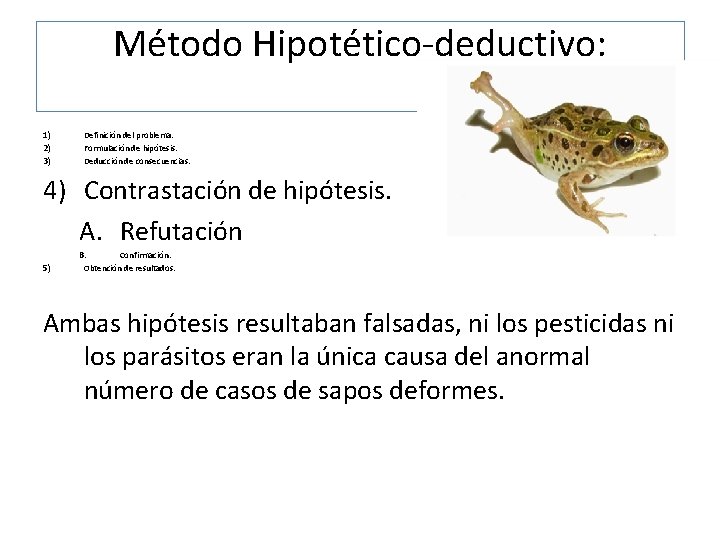 Método Hipotético-deductivo: 1) 2) 3) Definición del problema. Formulación de hipótesis. Deducción de consecuencias.