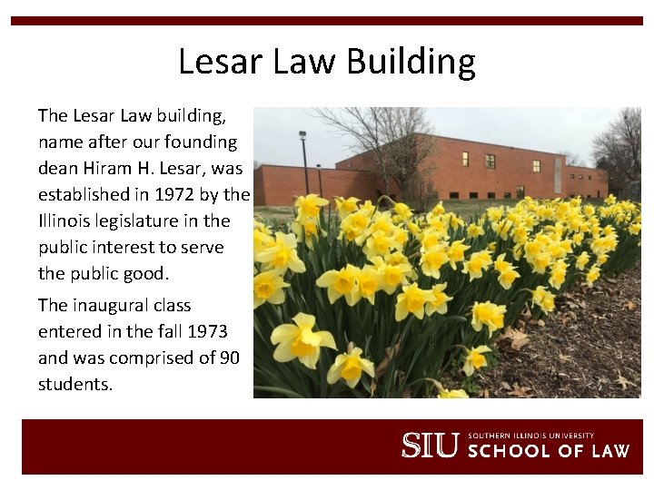 Lesar Law Building The Lesar Law building, name after our founding dean Hiram H.