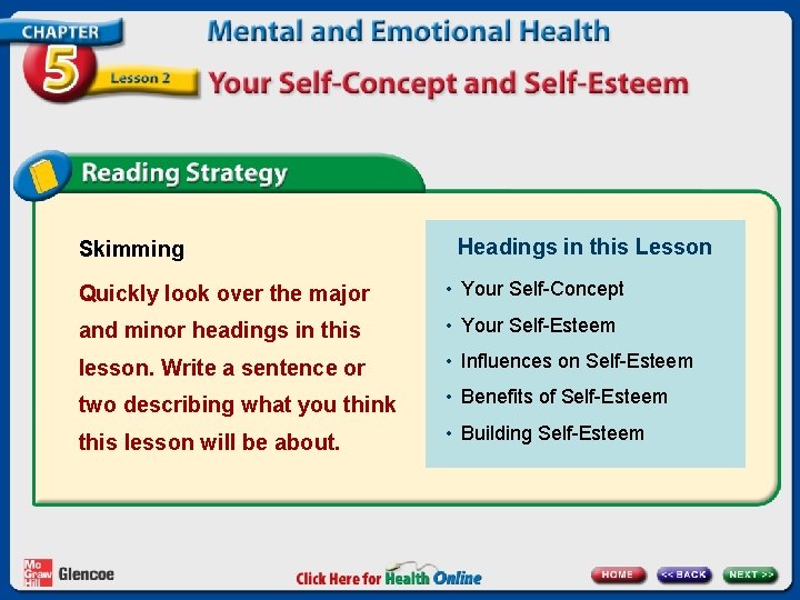 Skimming Headings in this Lesson Quickly look over the major • Your Self-Concept and