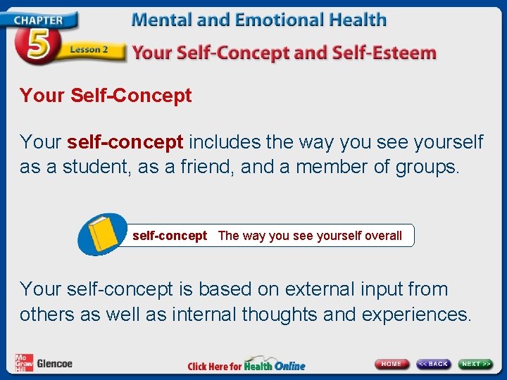 Your Self-Concept Your self-concept includes the way you see yourself as a student, as