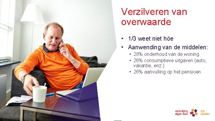 Verzilveren van overwaarde • 1/3 weet niet hóe • Aanwending van de middelen: •