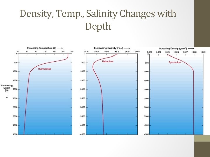 Density, Temp. , Salinity Changes with Depth 