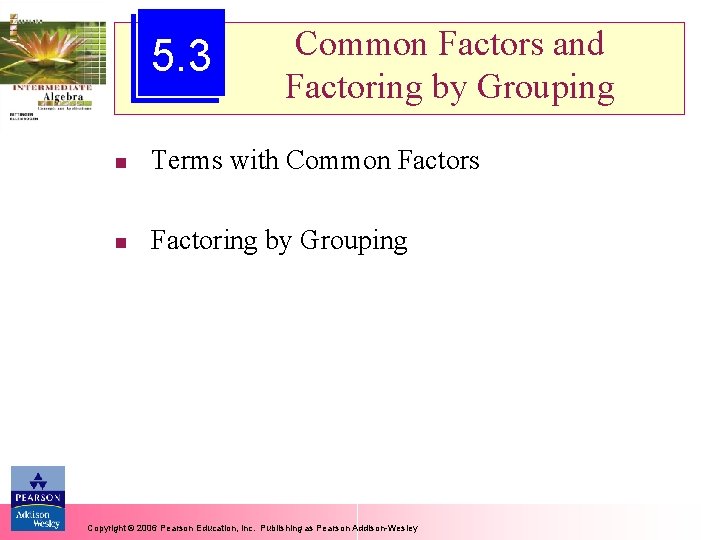 5. 3 Common Factors and Factoring by Grouping n Terms with Common Factors n