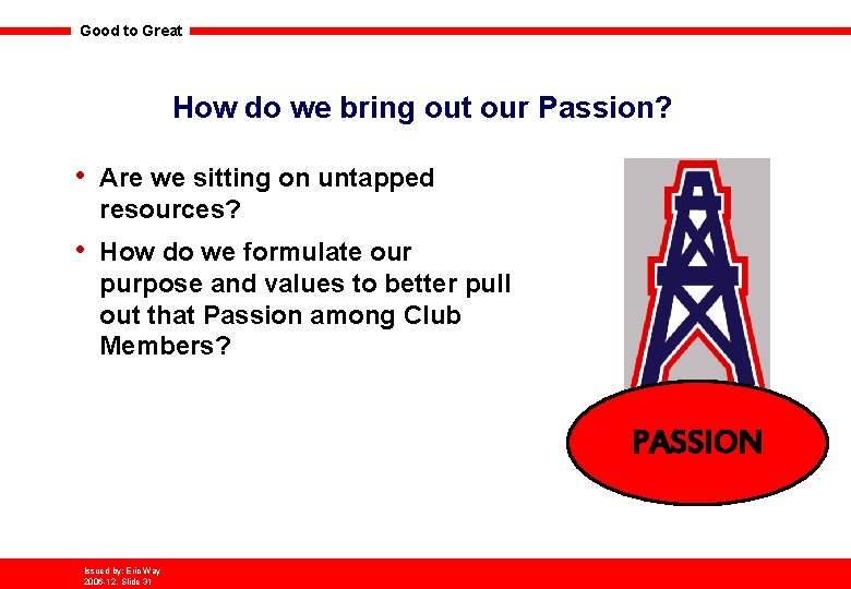 Good to Great How do we bring out our Passion? • Are we sitting