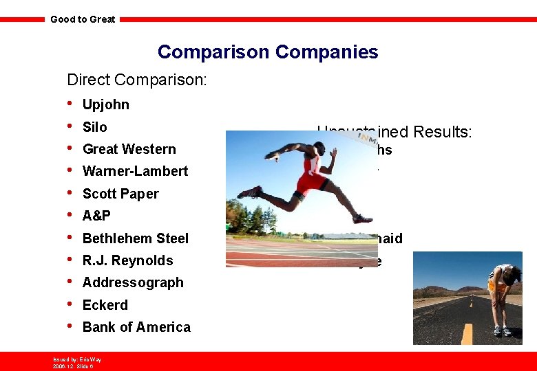 Good to Great Comparison Companies Direct Comparison: • • • Upjohn Silo Great Western