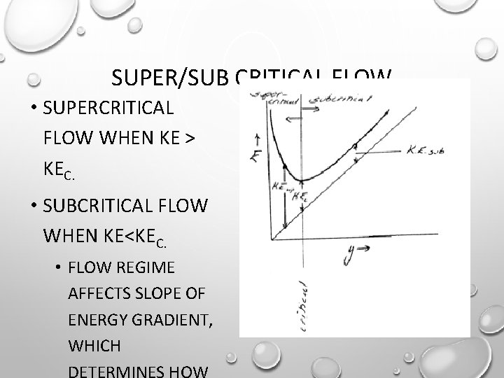 SUPER/SUB CRITICAL FLOW • SUPERCRITICAL FLOW WHEN KE > KEC. • SUBCRITICAL FLOW WHEN