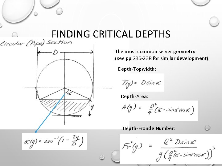 FINDING CRITICAL DEPTHS The most common sewer geometry (see pp 236 -238 for similar