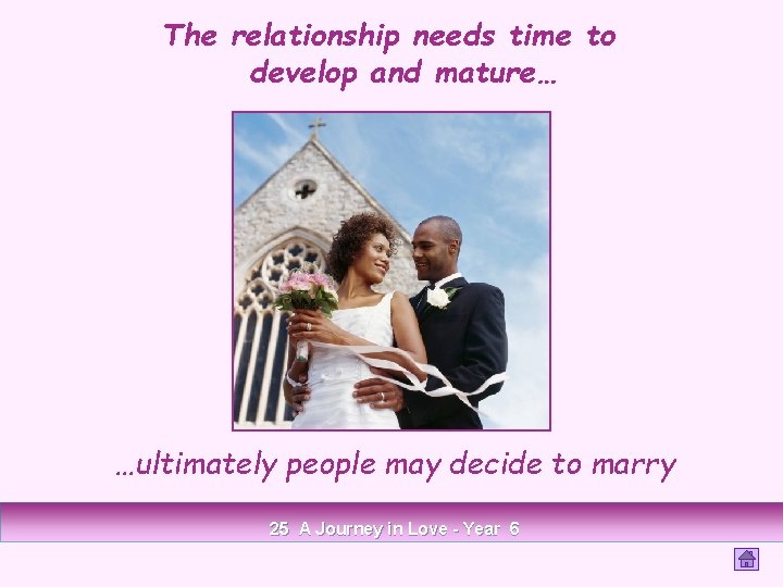The relationship needs time to develop and mature… …ultimately people may decide to marry