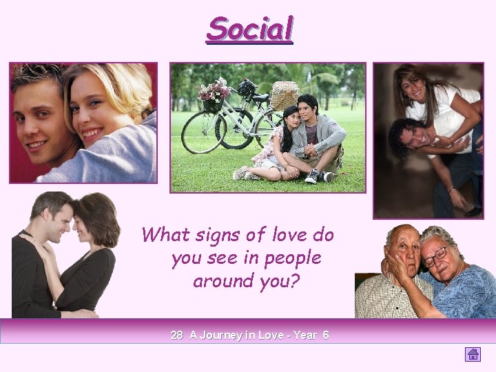 Social What signs of love do you see in people around you? 28 A