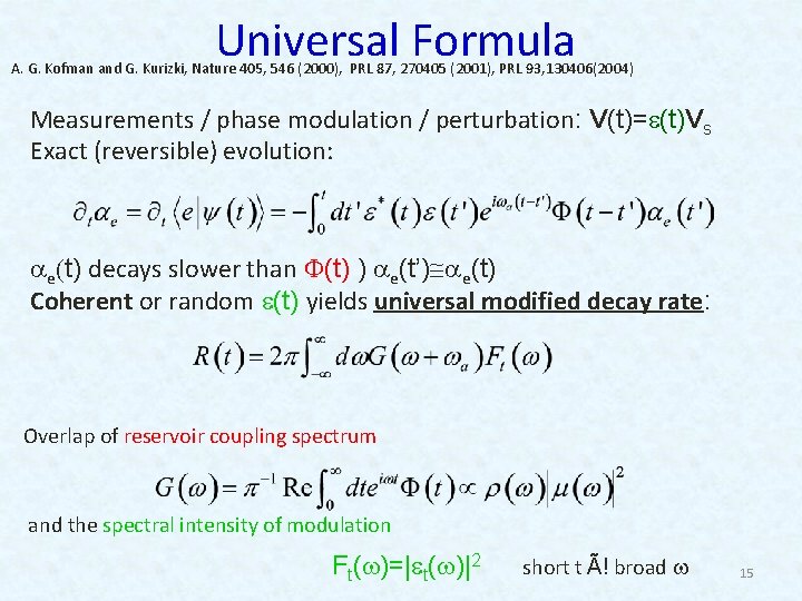 Universal Formula A. G. Kofman and G. Kurizki, Nature 405, 546 (2000), PRL 87,