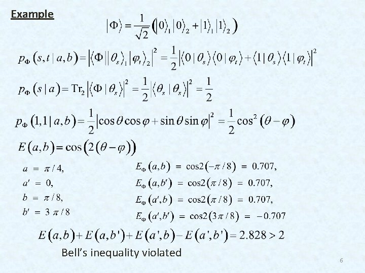 Example Bell’s inequality violated 6 