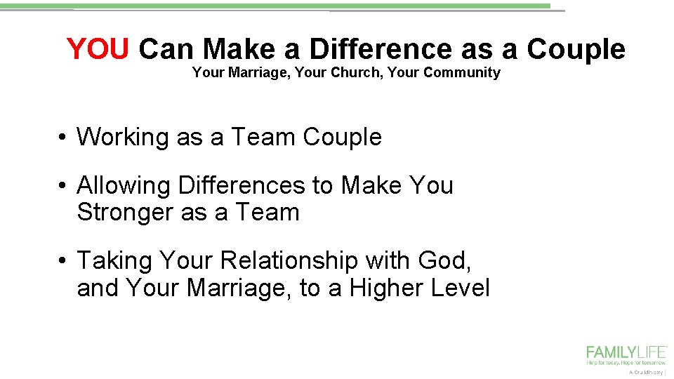 YOU Can Make a Difference as a Couple Your Marriage, Your Church, Your Community