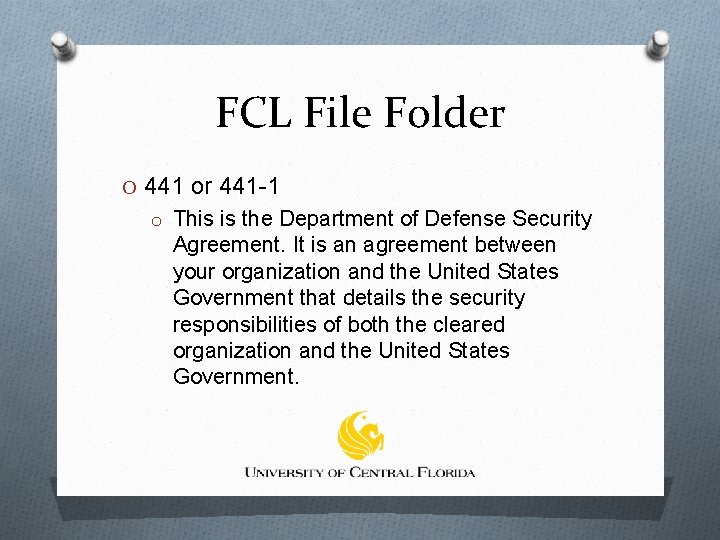 FCL File Folder O 441 or 441 -1 o This is the Department of