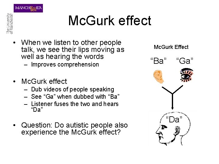 Mc. Gurk effect • When we listen to other people talk, we see their