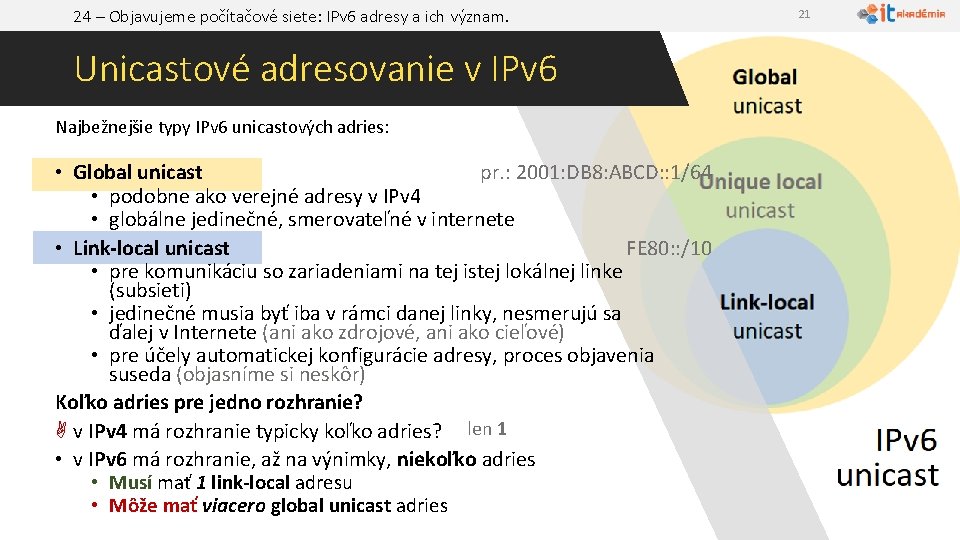 24 – Objavujeme počítačové siete: IPv 6 adresy a ich význam. Unicastové adresovanie v