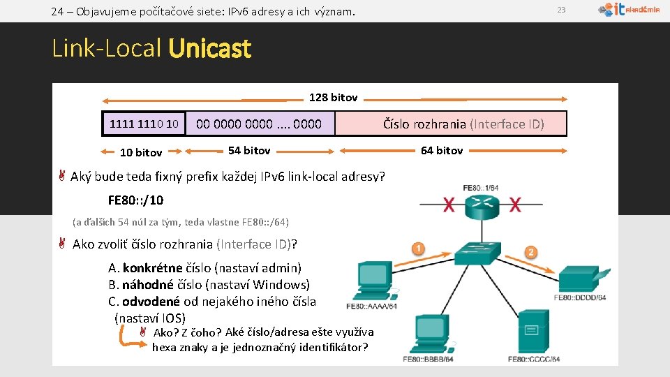 24 – Objavujeme počítačové siete: IPv 6 adresy a ich význam. 23 Link-Local Unicast