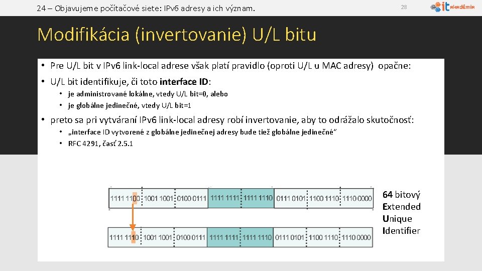 24 – Objavujeme počítačové siete: IPv 6 adresy a ich význam. 28 Modifikácia (invertovanie)