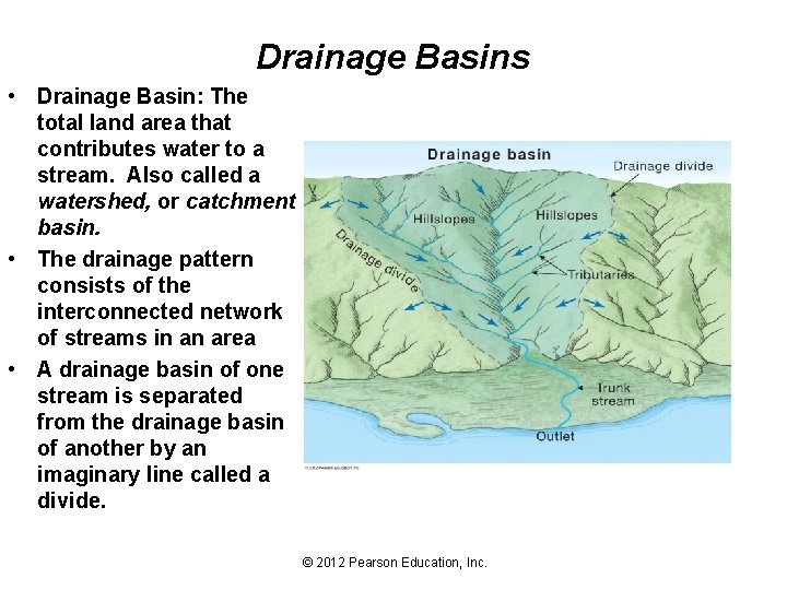 Drainage Basins • Drainage Basin: The total land area that contributes water to a